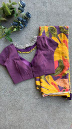 Purple jewel neck hand work blouse (only blouse)