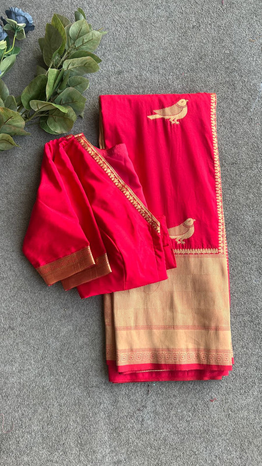 Red dola silk saree with banarasi blouse