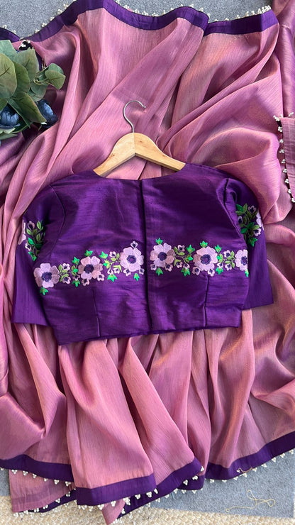 Purple embroidery work blouse