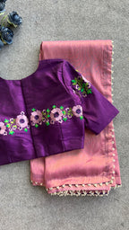 Purple silk embroidery work blouse