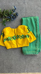 Yellow silk embroidery work blouse