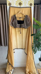 Ombre golden jute saree with hand work blouse