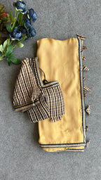 Ombre golden jute saree with hand work blouse