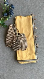 Ombre golden jute saree with hand work blouse