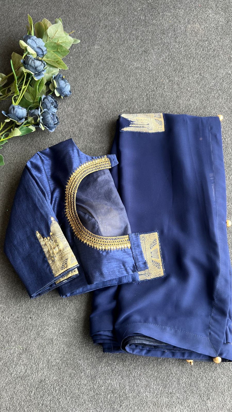 Blue georgette saree with taj embroidery work blouse