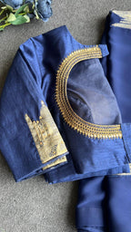 Blue georgette saree with taj embroidery work blouse