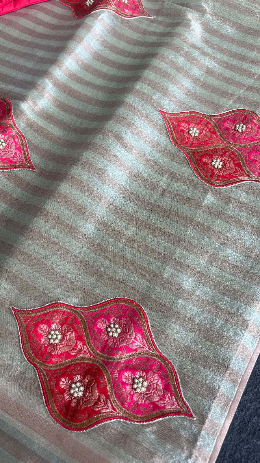 Copper stripped tissue saree with banarasi blouse