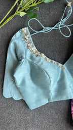Pale blue silk pearl heavy hand worked blouse ( only blouse )