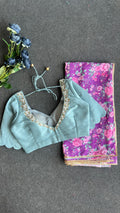 Pale blue silk pearl heavy hand worked blouse ( only blouse )