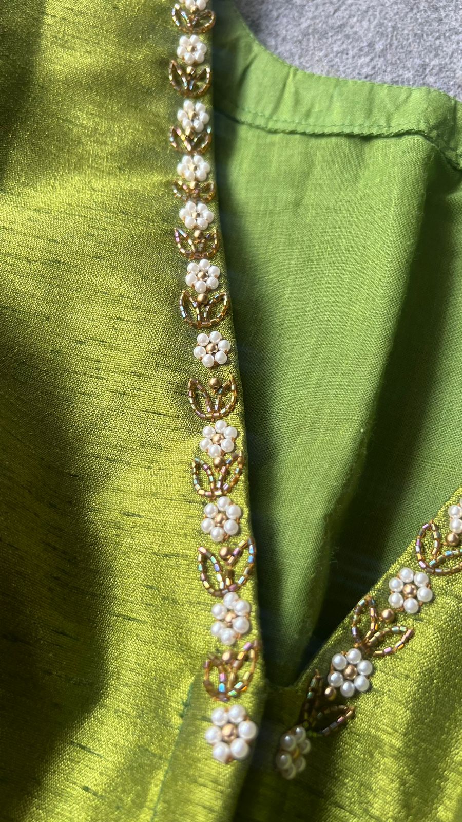 Green soft organza saree with hand worked blouse