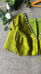 Green soft organza saree with hand worked blouse
