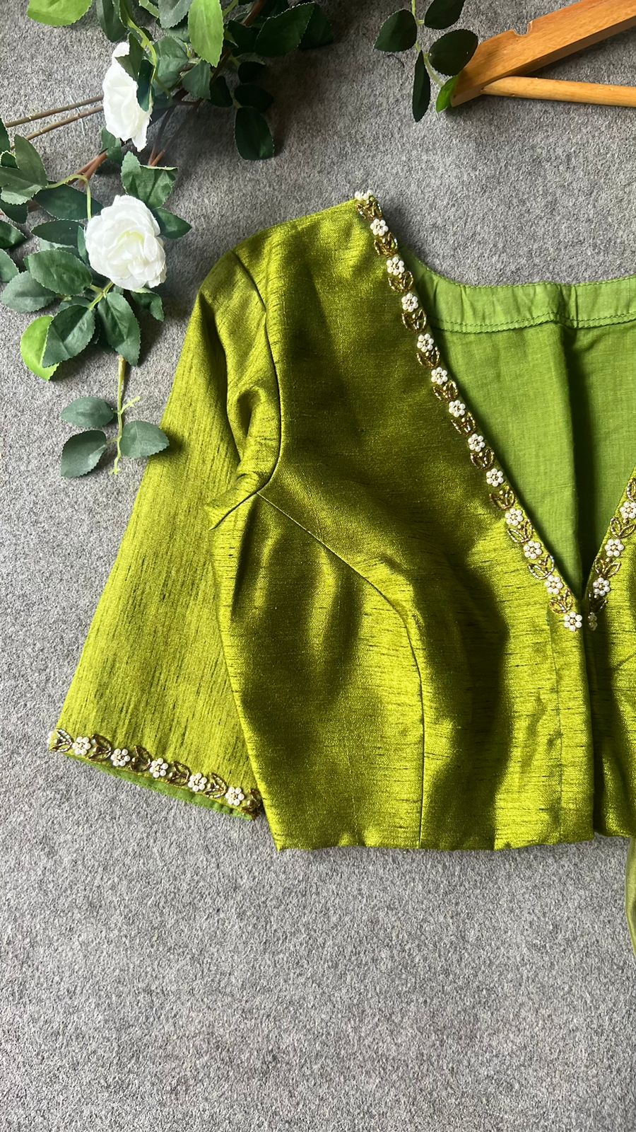 Green soft organza saree with hand worked blouse