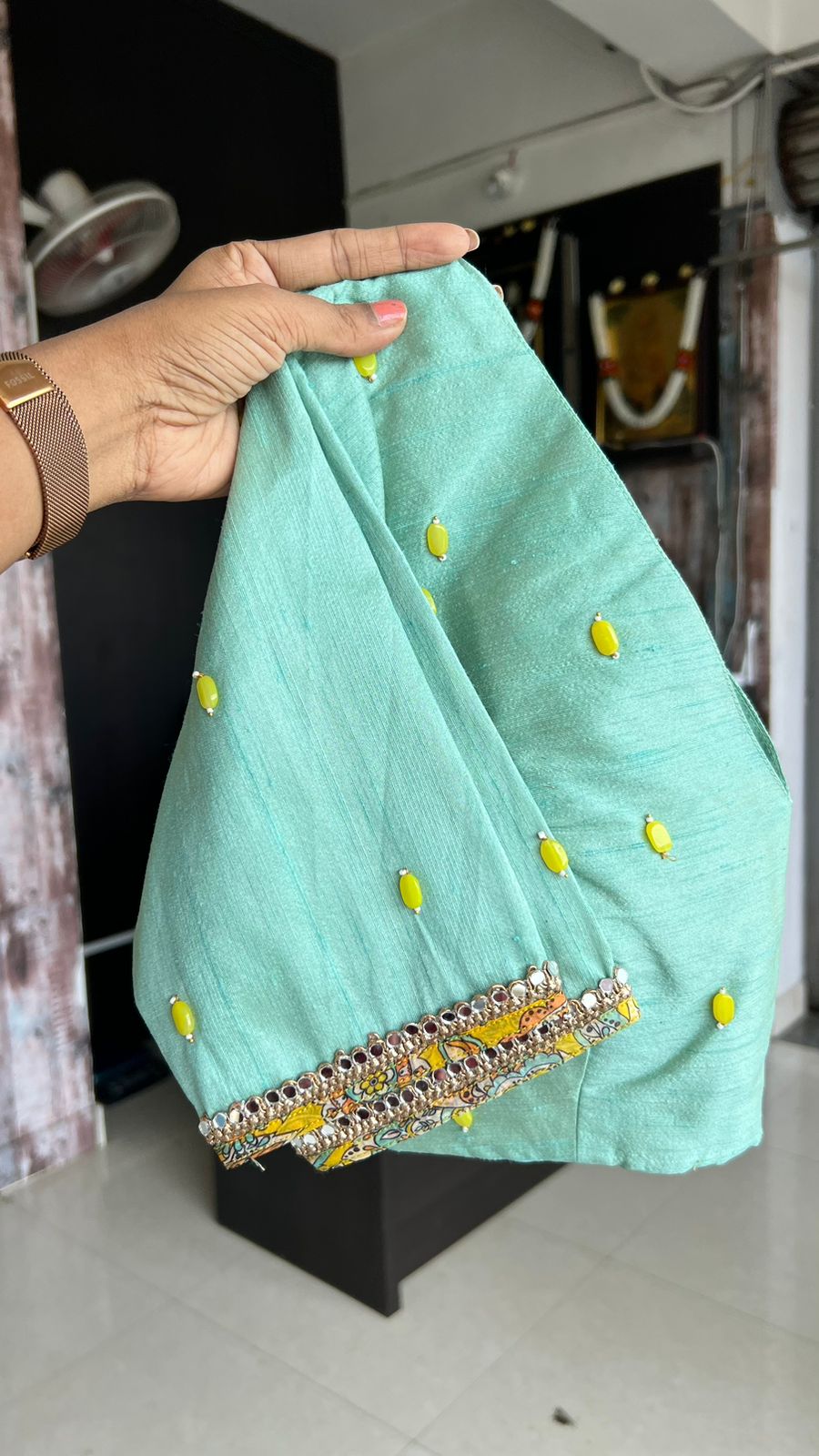 Fenugreek floral organza saree with hand worked blouse