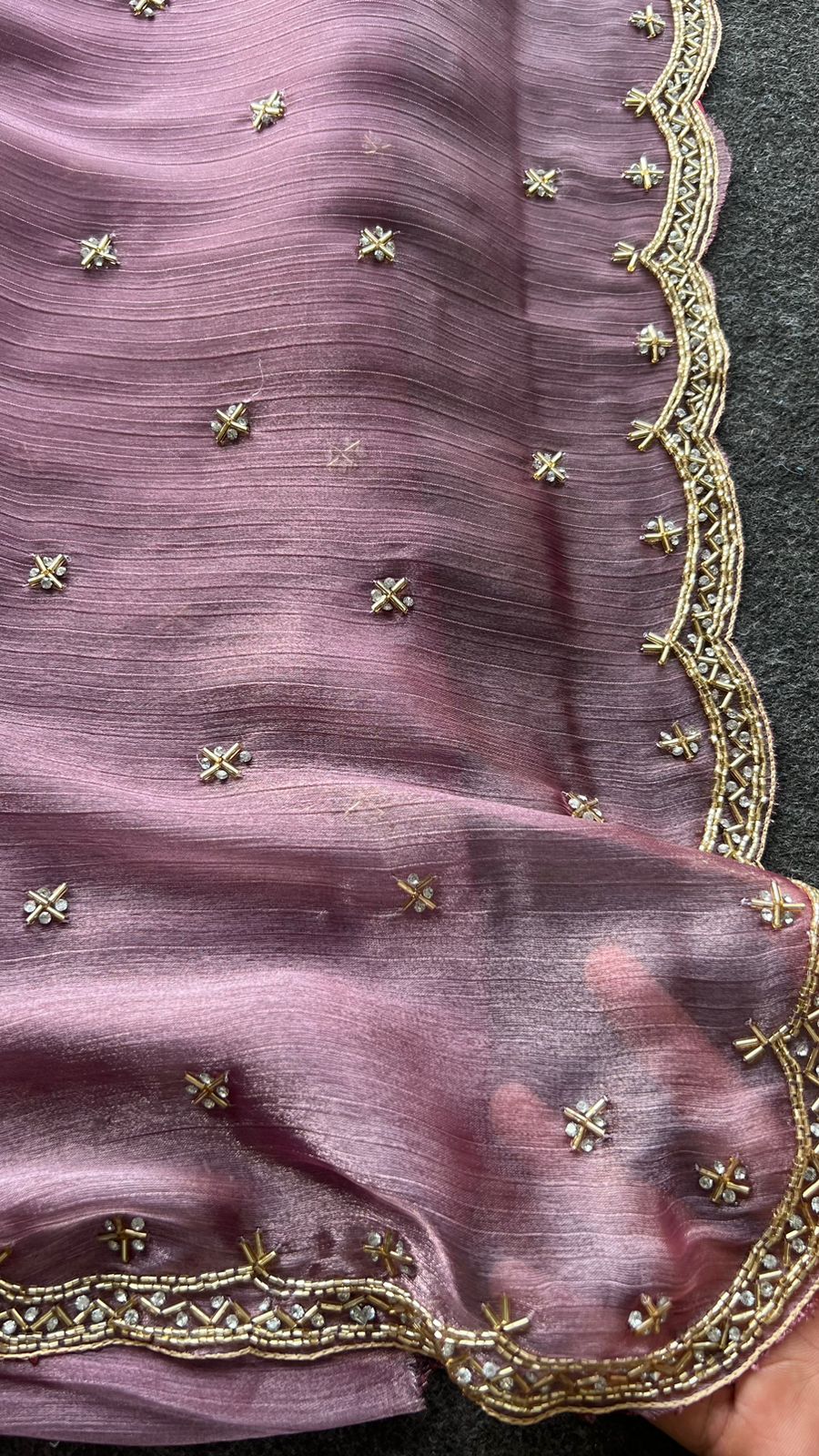 Wine shimmer silk saree with hand worked blouse
