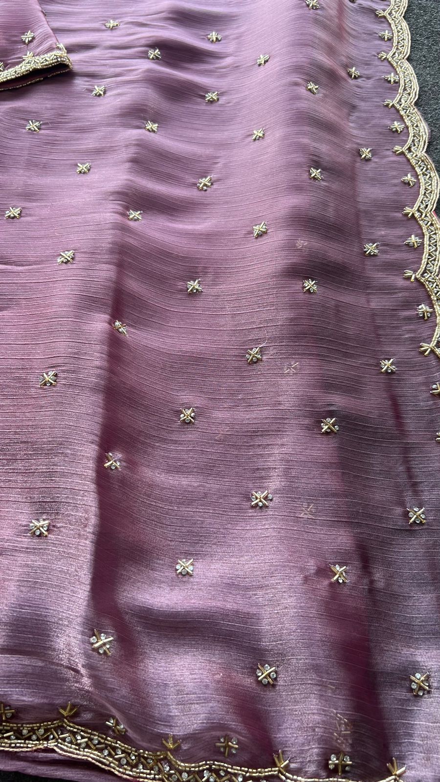 Wine shimmer silk saree with hand worked blouse