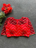 Red sequins embroidery netted blouse