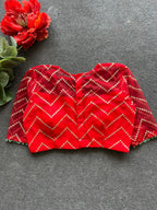 Red sequins embroidery netted blouse