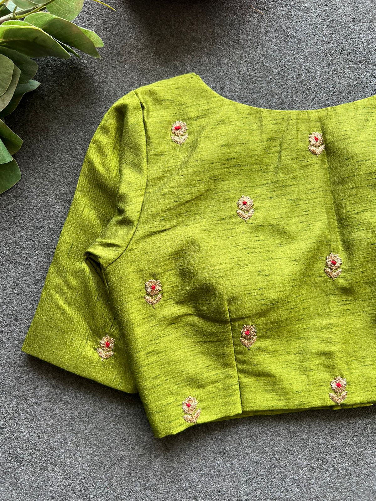Mehandi green silk heavy hand work blouse