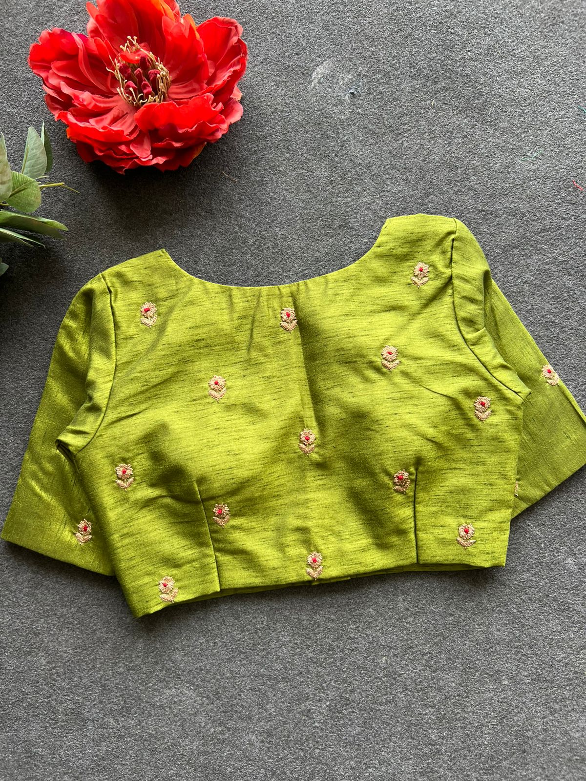 Mehandi green silk heavy hand work blouse