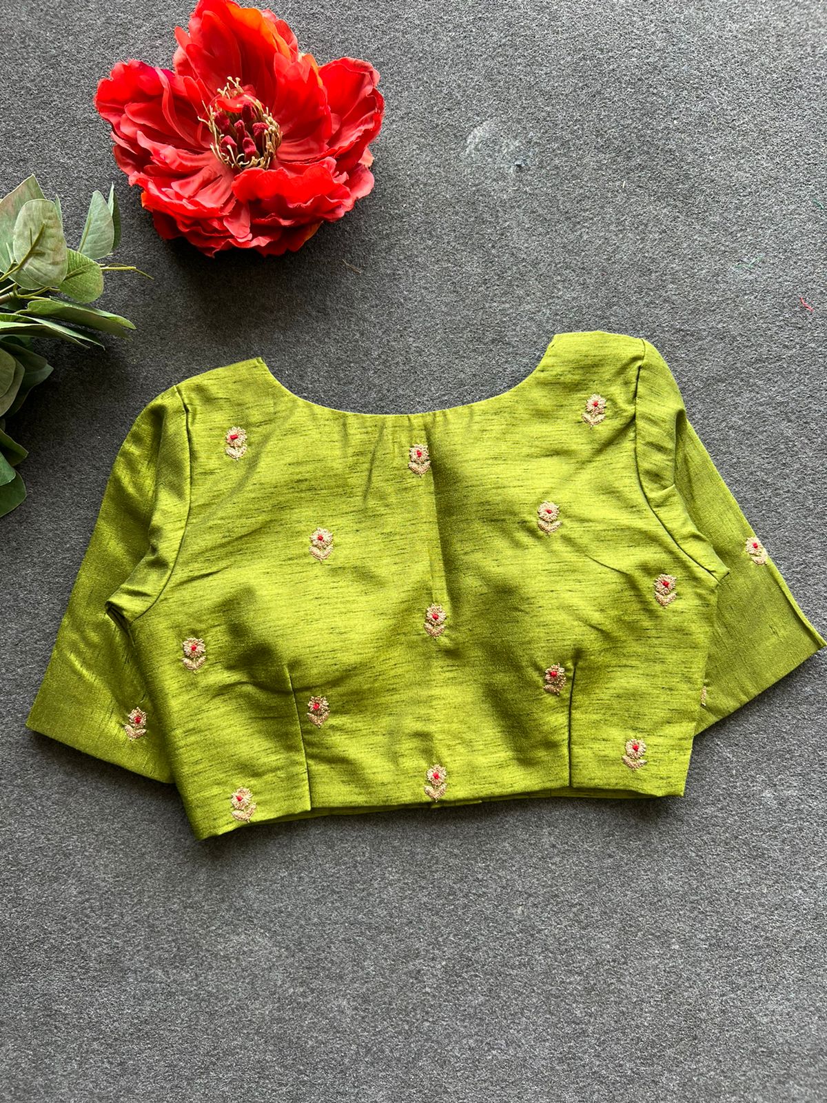 Mehandi green silk heavy hand work blouse