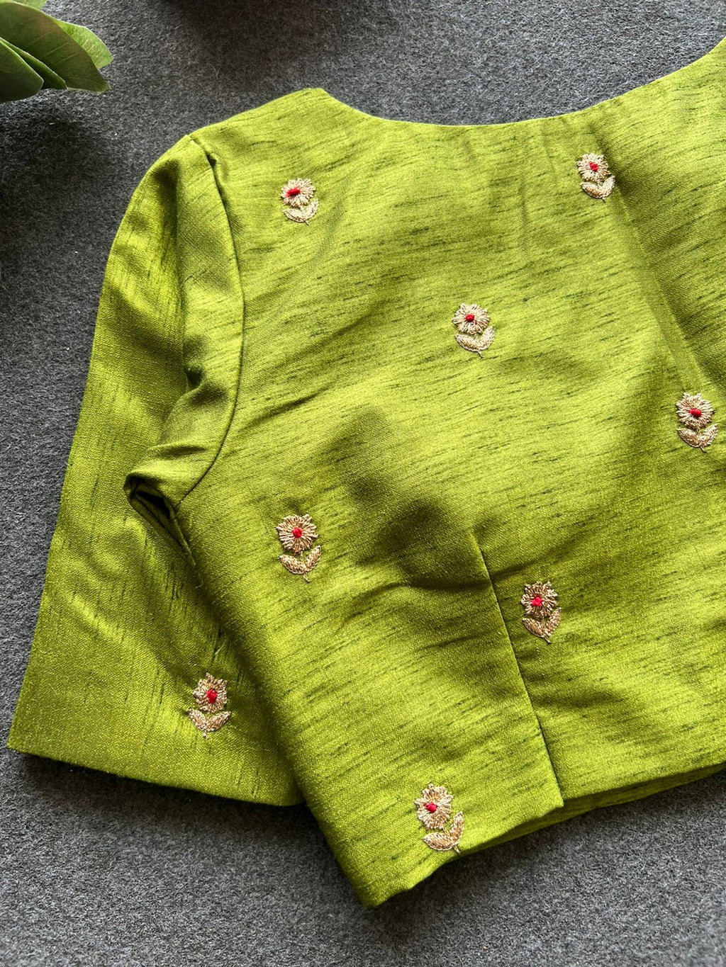 Mehandi green silk heavy hand work blouse