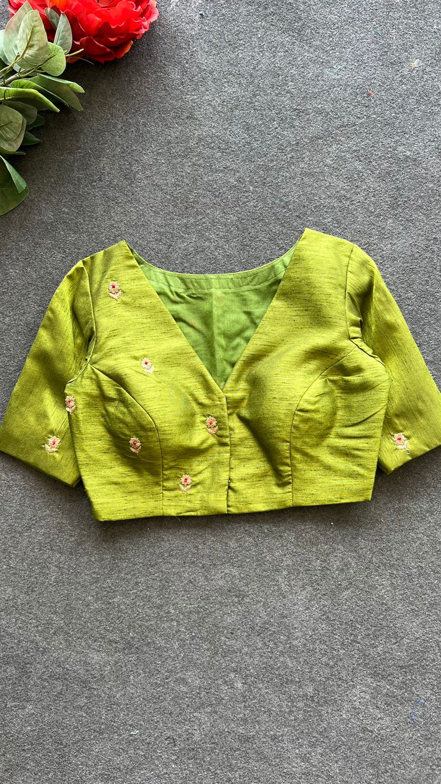 Mehandi green silk heavy hand work blouse