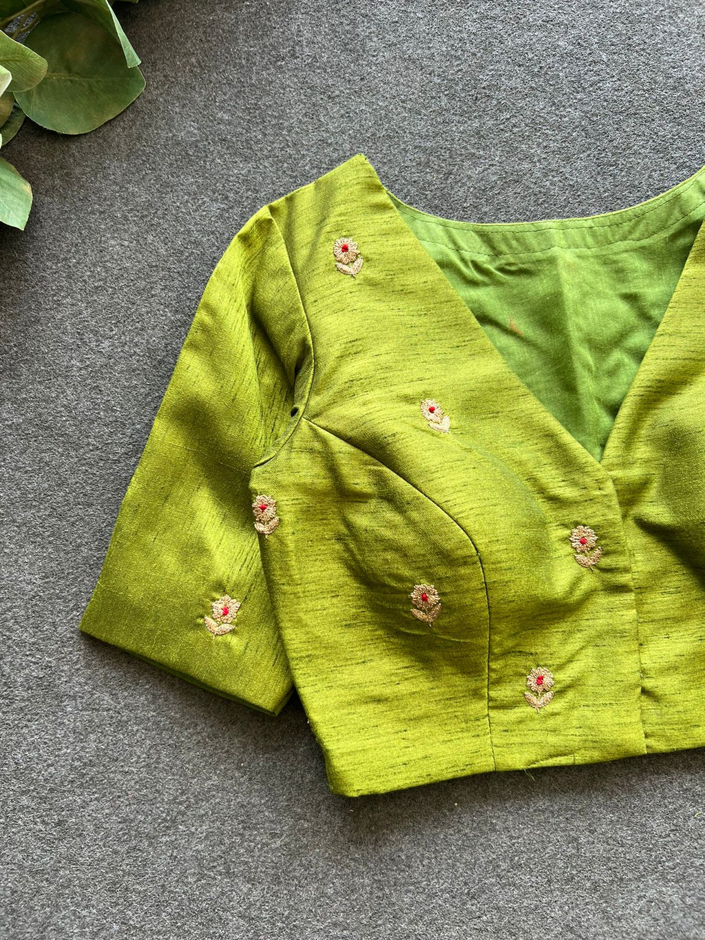 Mehandi green silk heavy hand work blouse