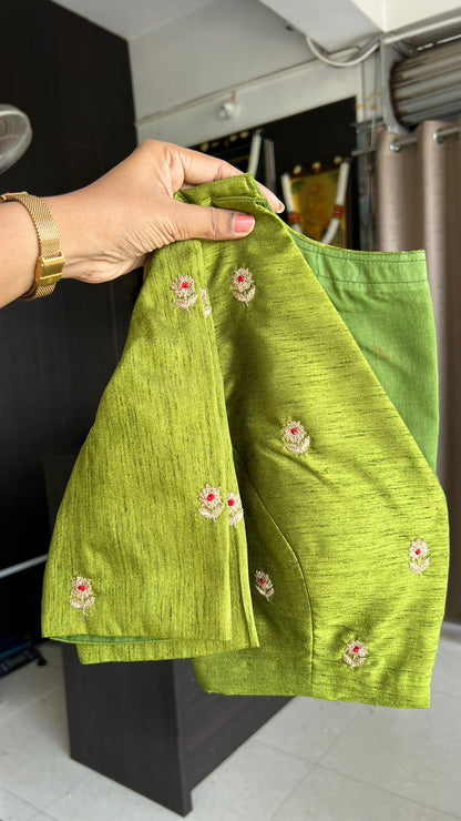 Mehandi green silk heavy hand work blouse