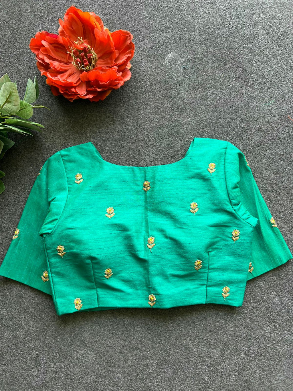 Sea blue silk heavy hand work blouse