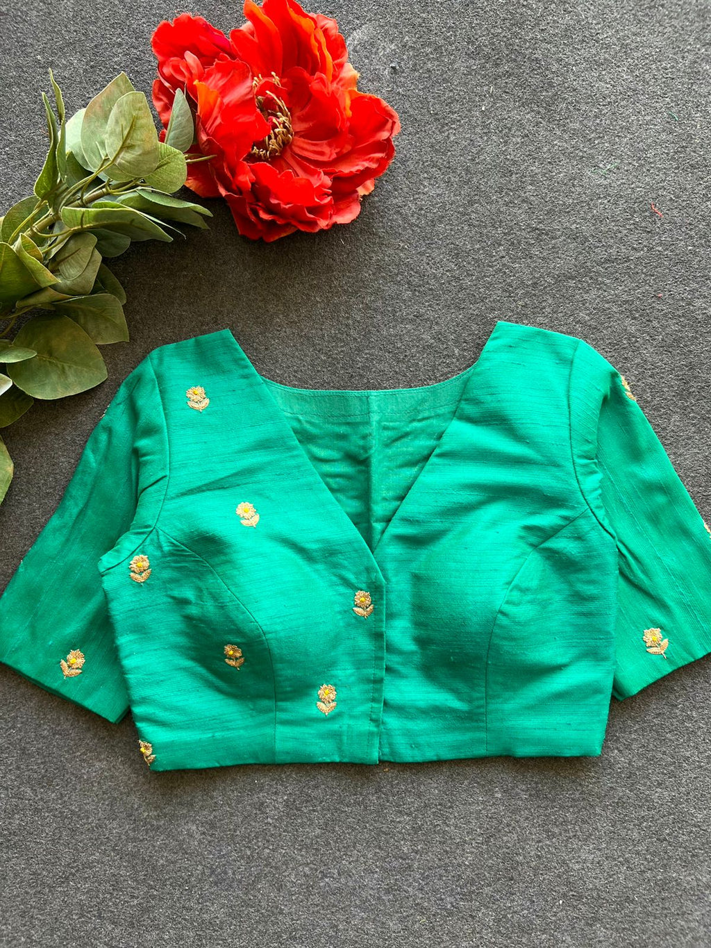 Sea blue silk heavy hand work blouse