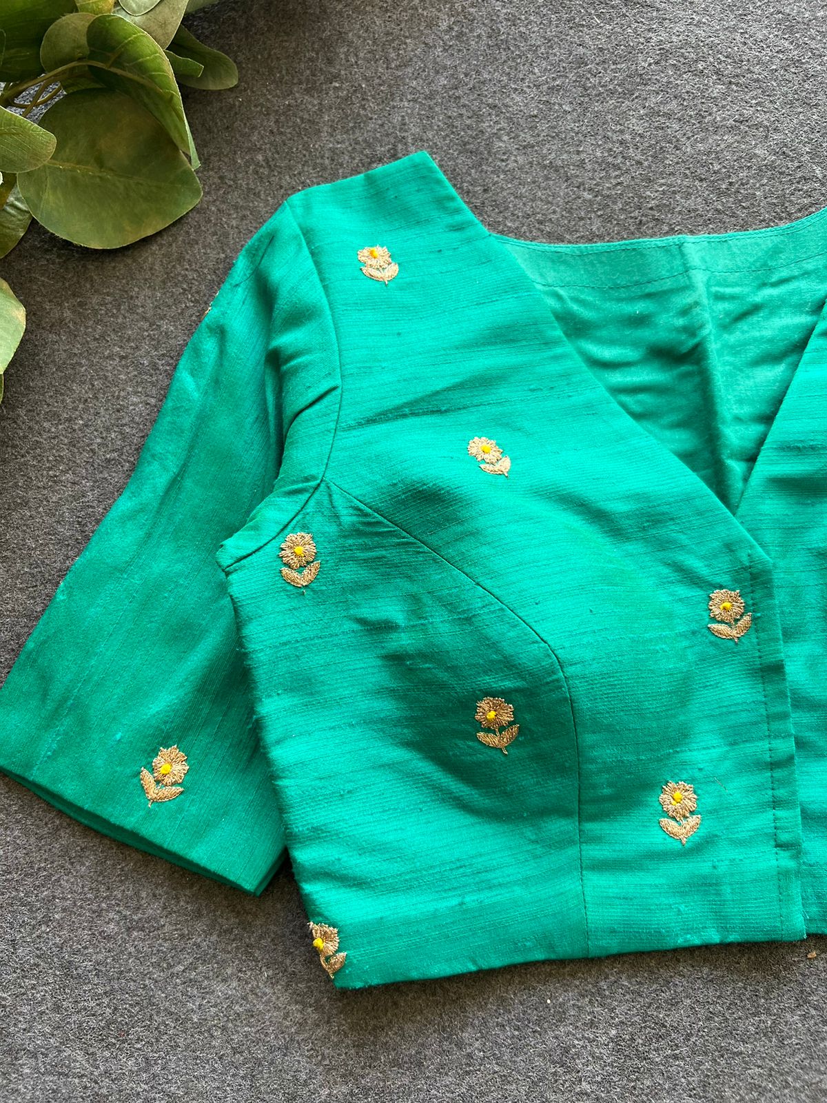 Sea blue silk heavy hand work blouse