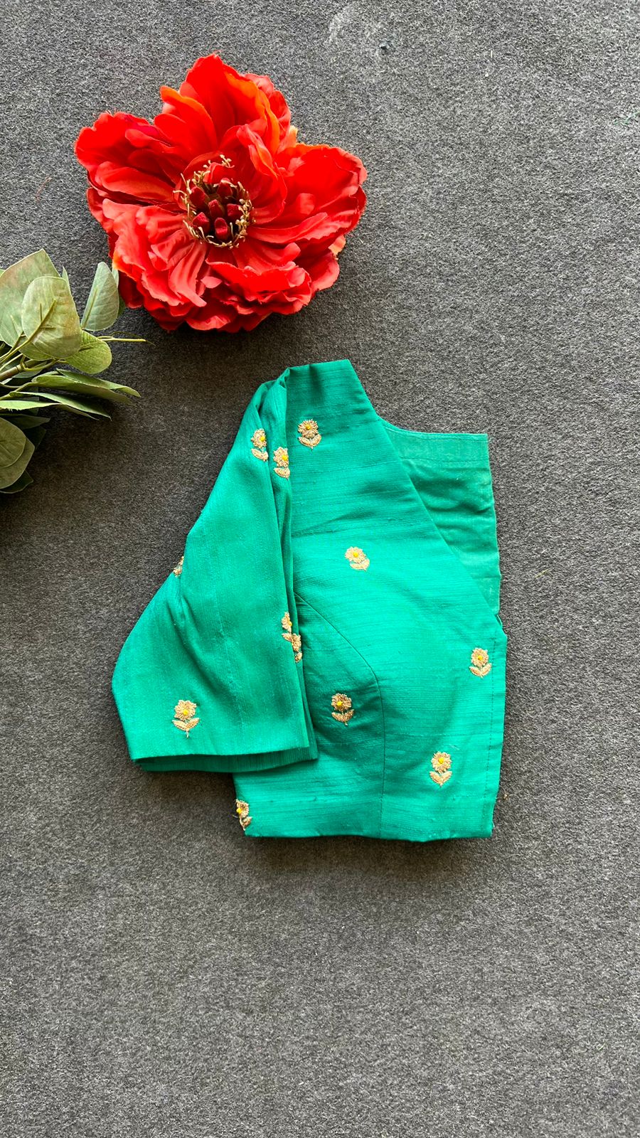 Sea blue silk heavy hand work blouse