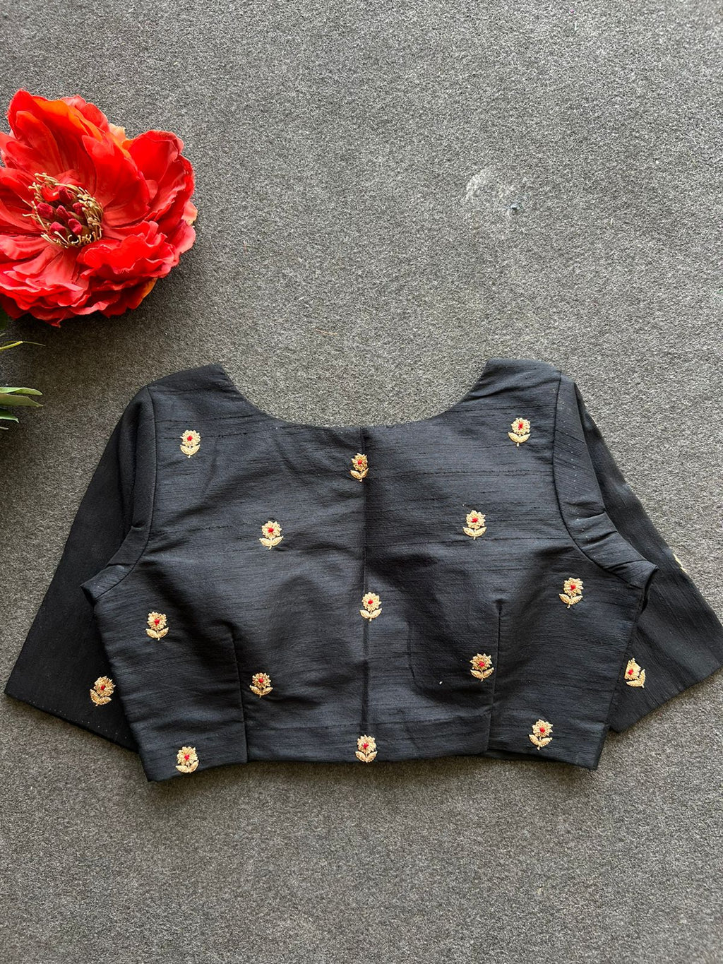 Black silk heavy hand work blouse