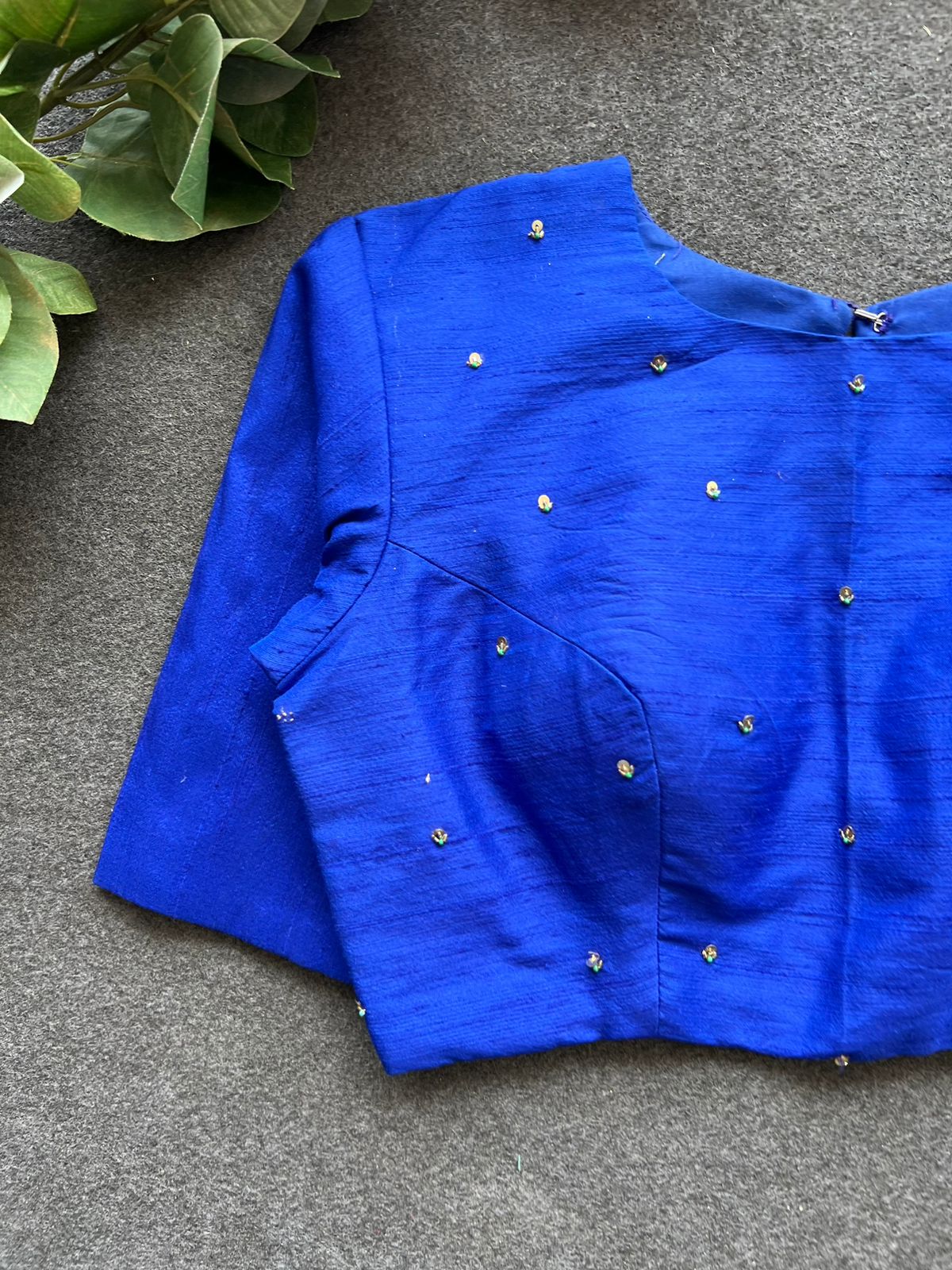 Royal blue silk intricate back hand work blouse