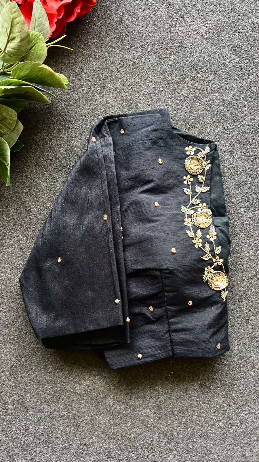 Black silk intricate back hand work blouse