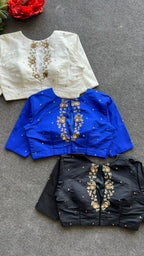Half white silk intricate back hand work blouse