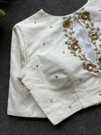 Half white silk intricate back hand work blouse