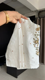 Half white silk intricate back hand work blouse