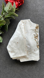 Half white silk intricate back hand work blouse