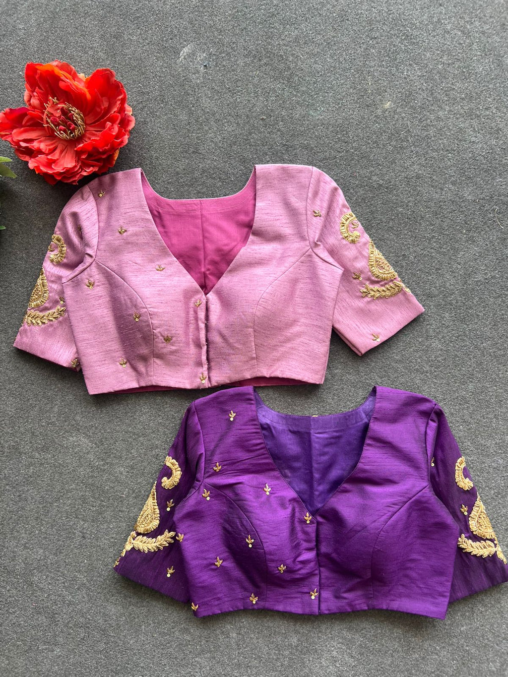 Onion pink silk heavy mango hand work blouse