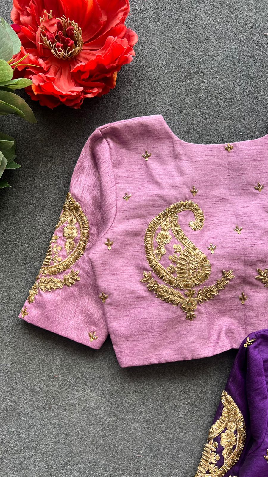 Onion pink silk heavy mango hand work blouse