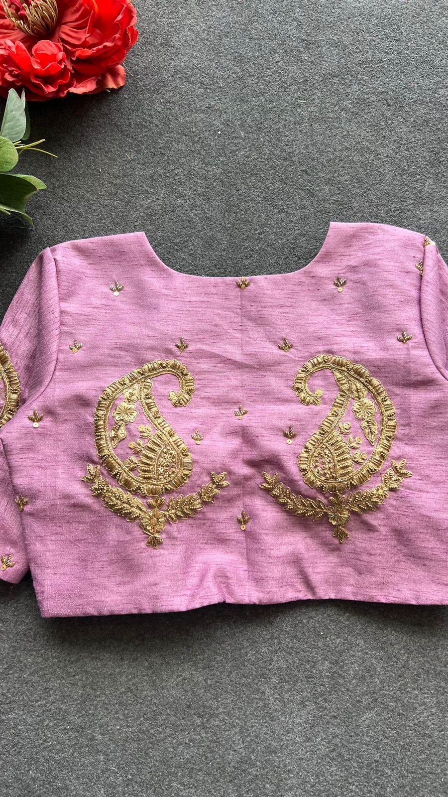 Onion pink silk heavy mango hand work blouse