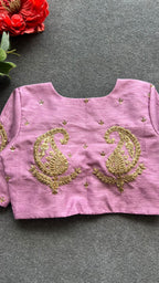 Onion pink silk heavy mango hand work blouse