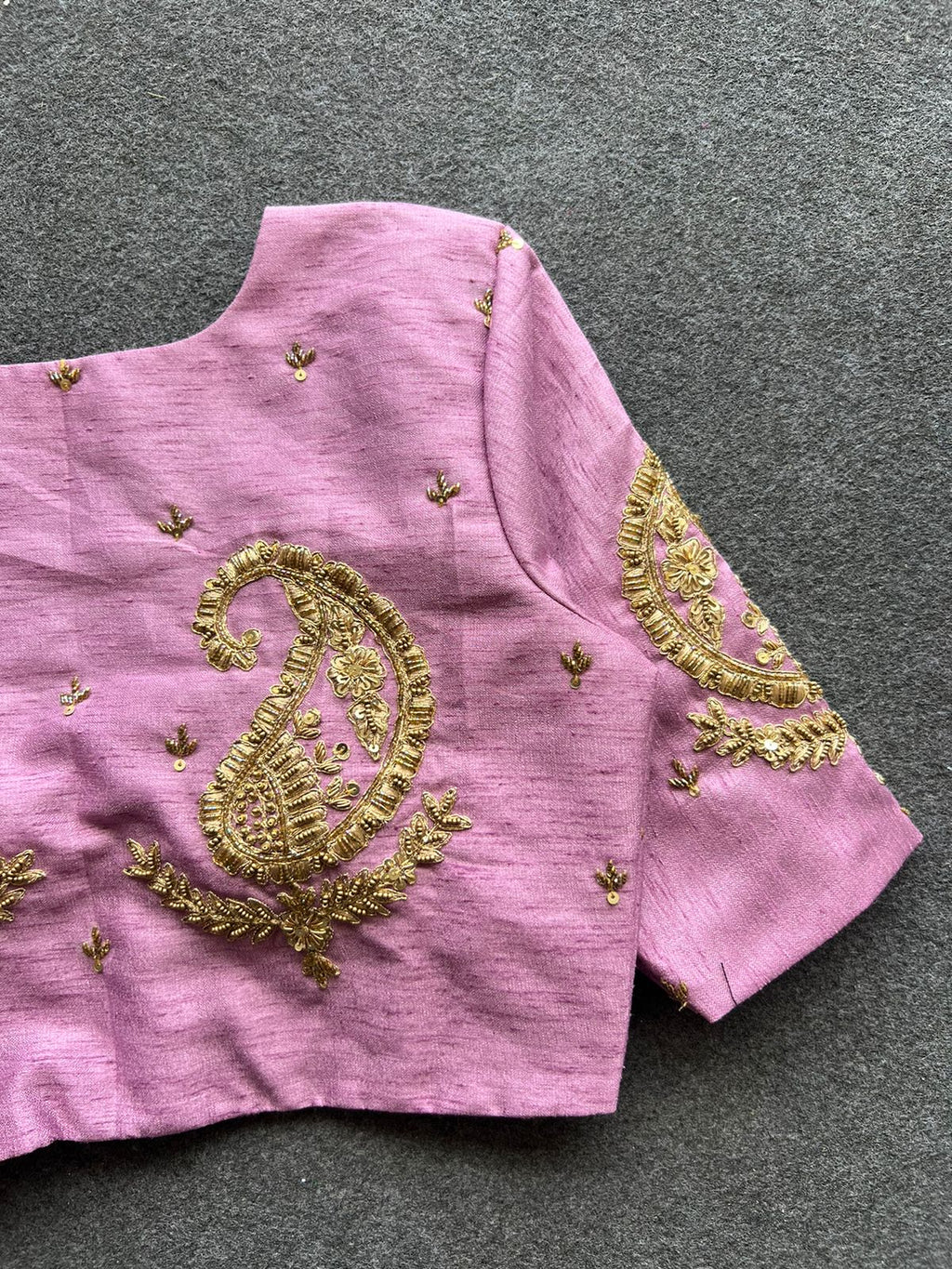 Onion pink silk heavy mango hand work blouse