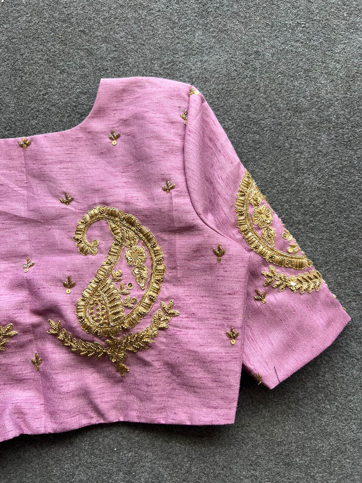 Onion pink silk heavy mango hand work blouse