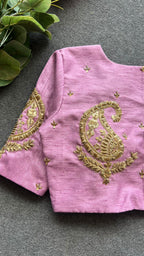 Onion pink silk heavy mango hand work blouse