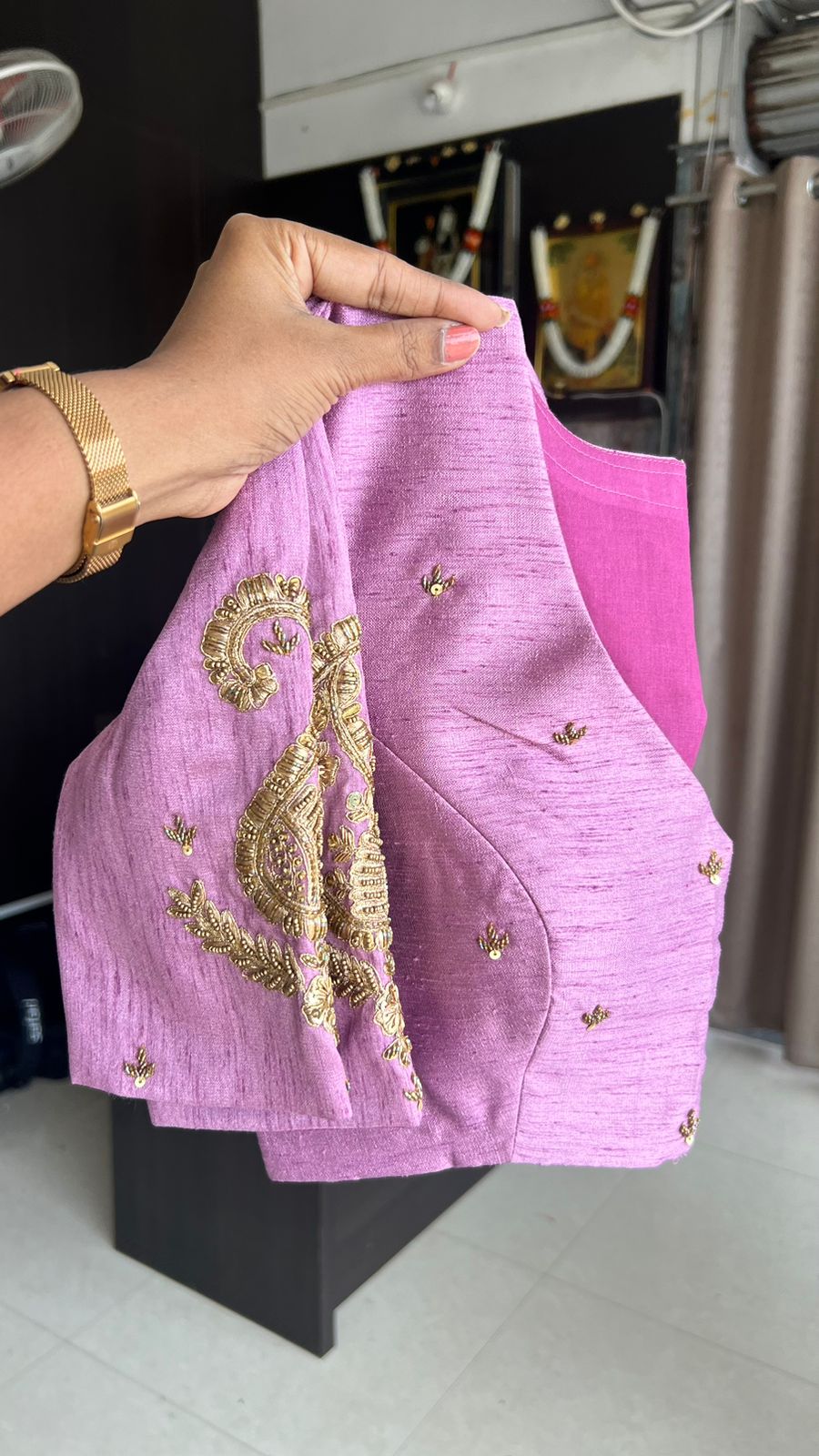 Onion pink silk heavy mango hand work blouse
