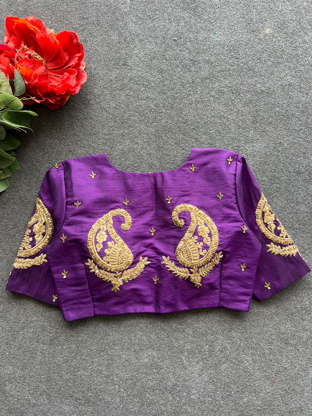 Purple silk heavy mango hand work blouse