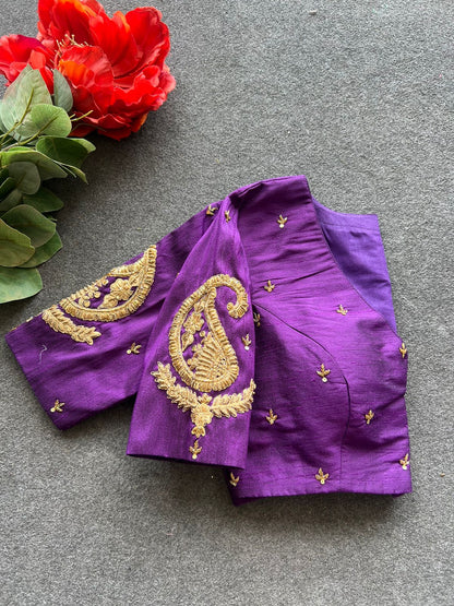 Purple silk heavy mango hand work blouse
