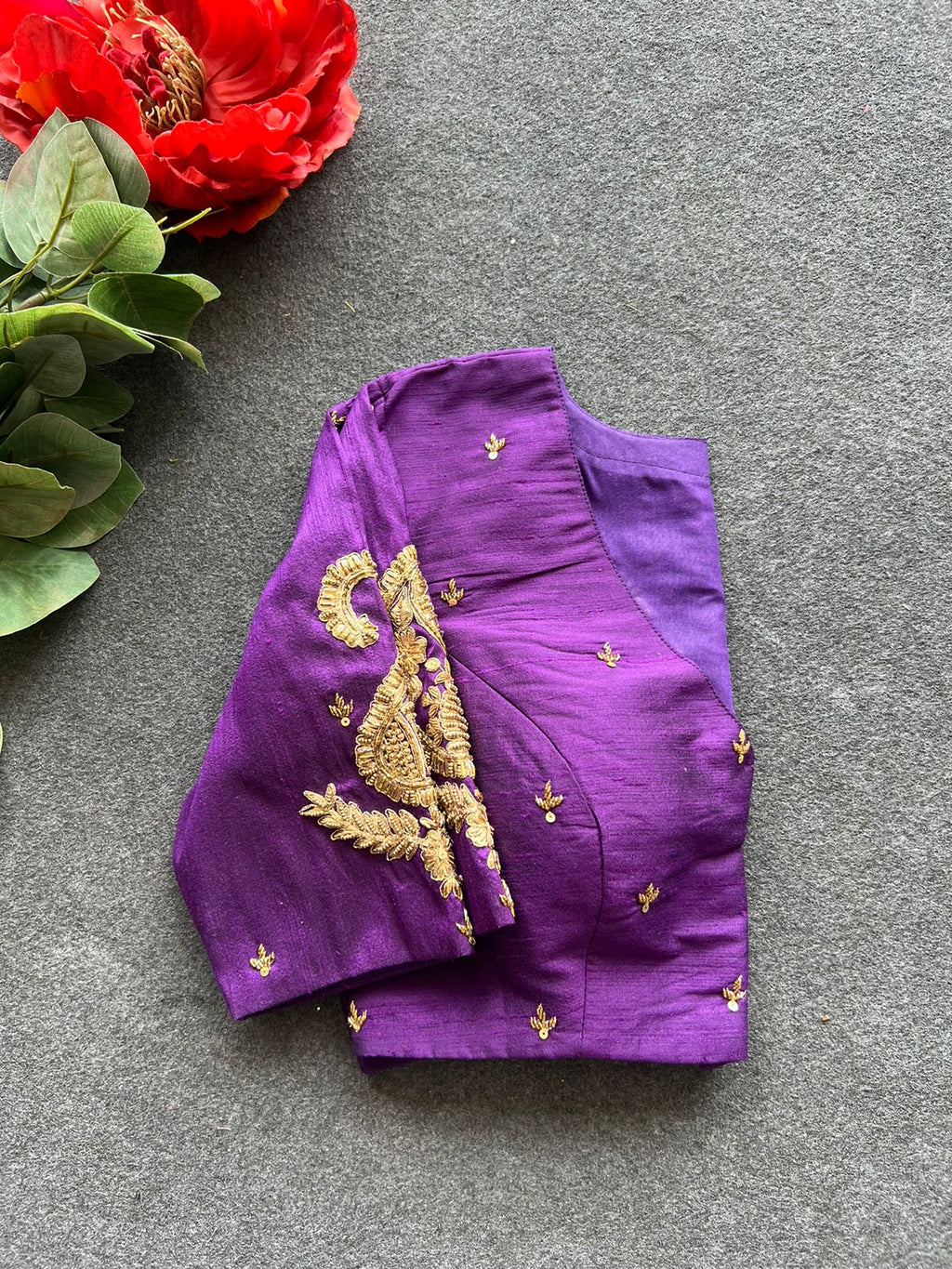 Purple silk heavy mango hand work blouse
